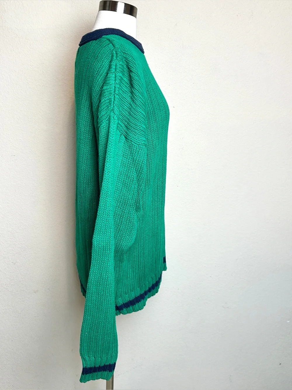 GAP Vintage Green with Navy Crewneck Knit Sweater